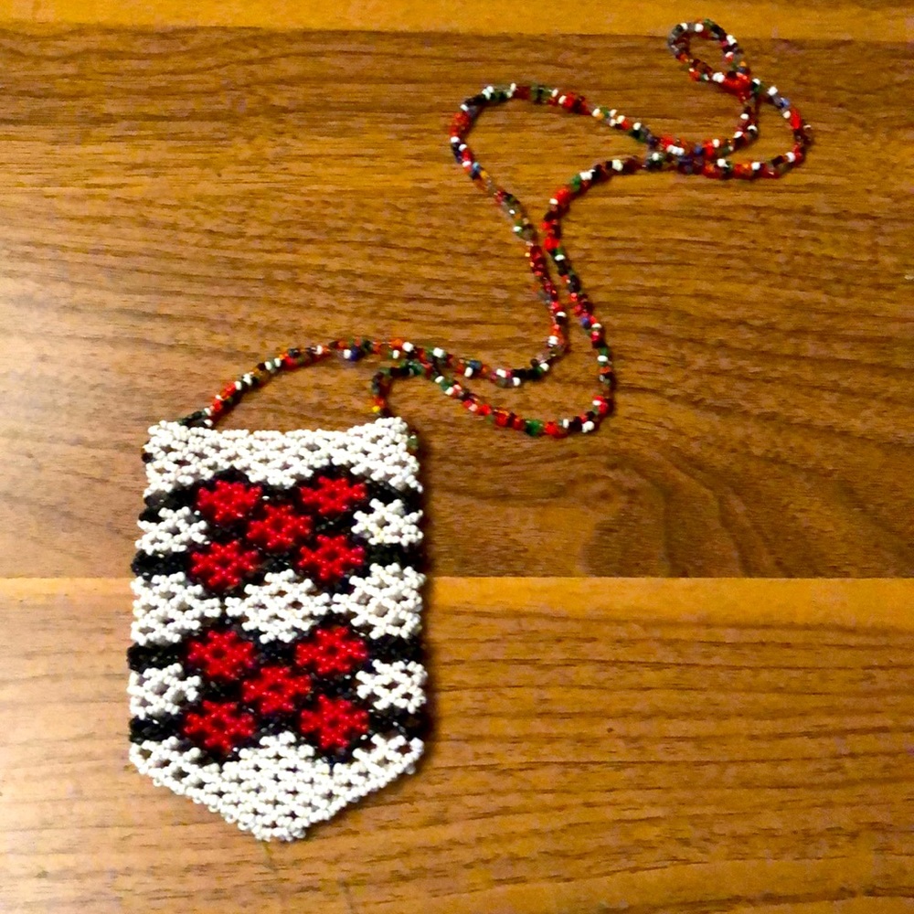 Handmade Native American seed bead medicine pouch.